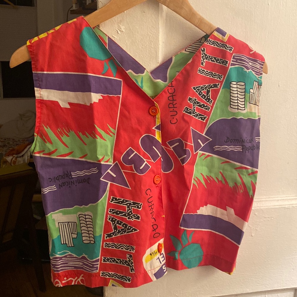 Vintage handmade travel-themed crop top